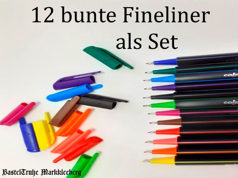  - 12 bunte Fineliner in Transportbox Filzstifte-Set in 12 Farben, Zeichnen & Skizzieren 