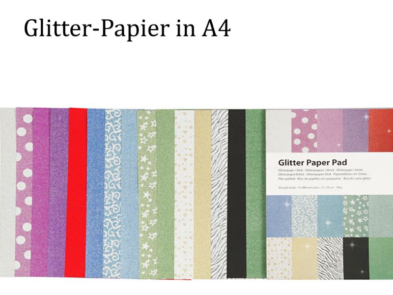  - Tolles Glitter-Papier als Block, 30 Bögen, Deko-Papier, Bastelpapier perfekt für Karten & verzieren, Papier-Bastelei