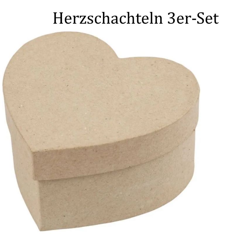  - Pappschachtel-Set 3tlg, Geschenkboxen, Herzform zum gestalten und verzieren, Stabiles Material Schachtel / Box