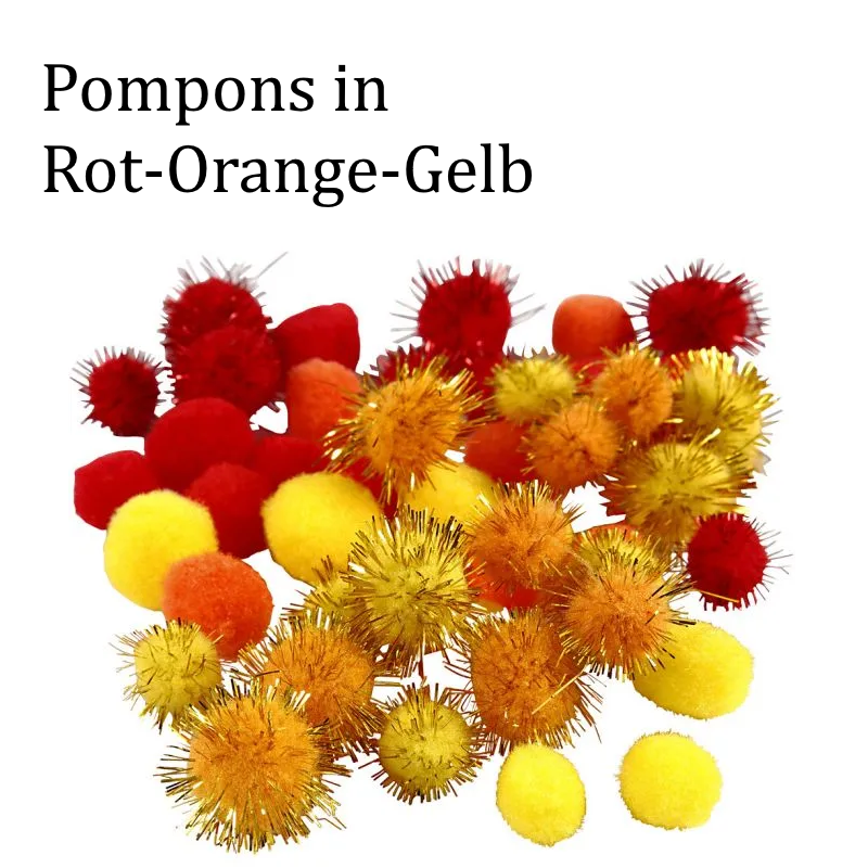  - Pompons Plüsch & Glitzer Bommeln zu basteln, 15-20 mm Gelb - Orange - Rote Mischung ca. 48 Stück
