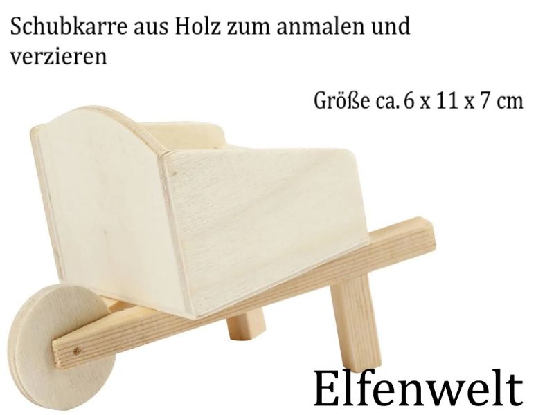  - Elfenwelt Schubkarre, Minimöbel für Elfenlandschaft Puppenstuben Fairy Garden Schubkarre aus Holz