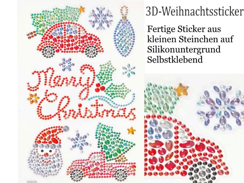  - Sticker für Karten, 3D-Motive Diamant-Sticker -> Weihnachten, Papierbasteln, Aufkleber Kartengestaltung Kinder-Basteln