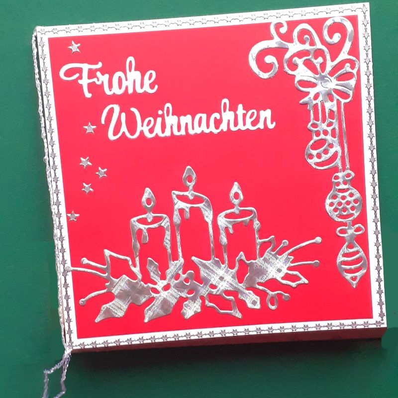  - Weihnachtskarte, Frohe Weihnachten, Weihnachtsgrüße Festtagskarte Heiligabend in Rot & Silber Handarbeit 