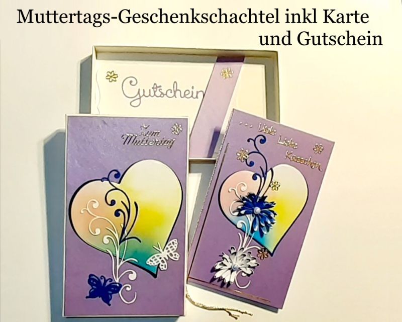  - Muttertag Geschenkschachtel + Glückwunschkarte & Gutschein, Viele Liebe Küsschen in deutscher Sprache, Geschenk, Box, Motherday,