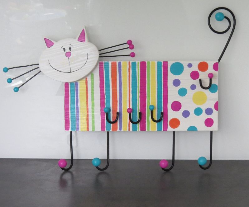  - Garderobe Katze Kleiderhaken Kindergarderobe 3D Garderobenhaken Holz Kinder 8 Haken sehr groß 