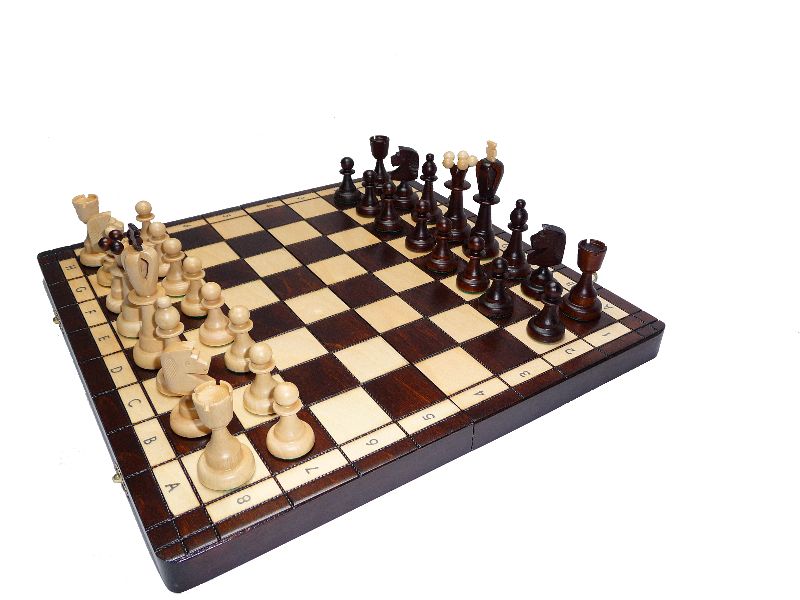  - Sehr edles Schach Schachspiel Ace Asy Schachbrett 42x42 Holz braun