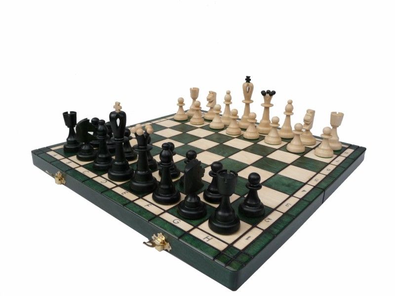  - Sehr edles Schach Schachspiel Ace Asy Schachbrett 42x42 Holz grün