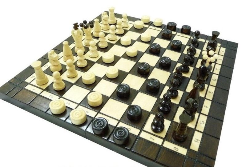  - Schach Schachspiel + Dame 35 x 35 cm Holz NEU GÜNSTIG