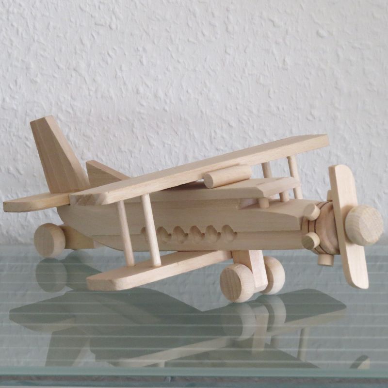  - Flugzeug Flieger Oldtimer GROSS Doppeldecker Modellflugzeug Holz NEU
