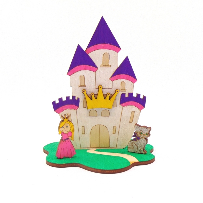 Prinzessin Schloss mit Katze als Geburtstagsset zum Basteln, Kindergeburtstag