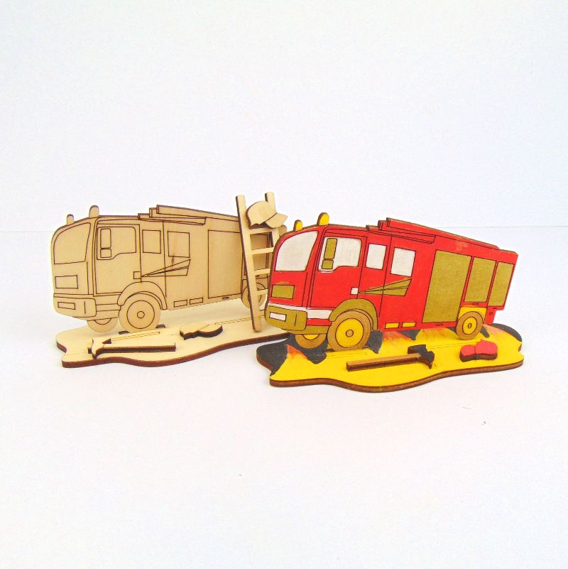  - Feuerwehr Fahrzeug als Bastelset aus Holz für Kinder und Feuerwehrmänner