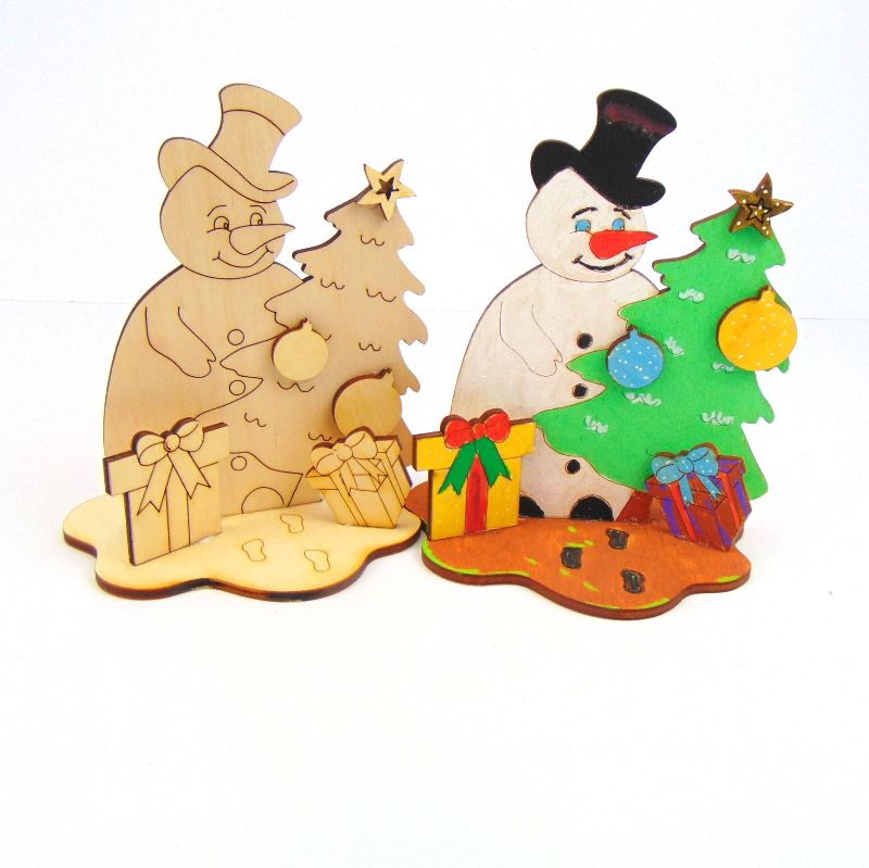  - Schneemann mit Tanne, Bastelset aus Holz für Weihnachten, Basteln mit Kinder, Weihnachtsdeko