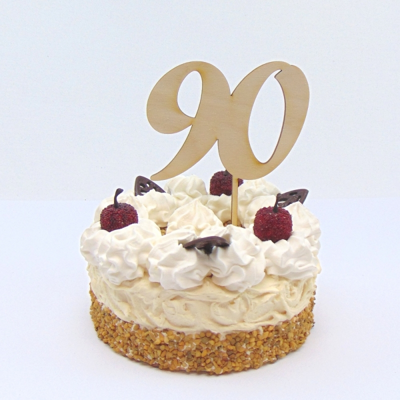  - Tortenstecker ♥ Zahl 90  ♥ zum Geburtstag oder Jubiläum aus Naturholz, Torten Topper  