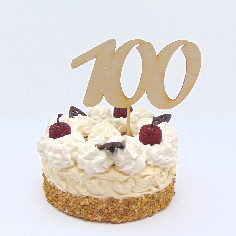  - Tortenstecker  ♥ Zahl 100 ♥  zum Geburtstag oder Jubiläum aus Holz, Torten Topper  