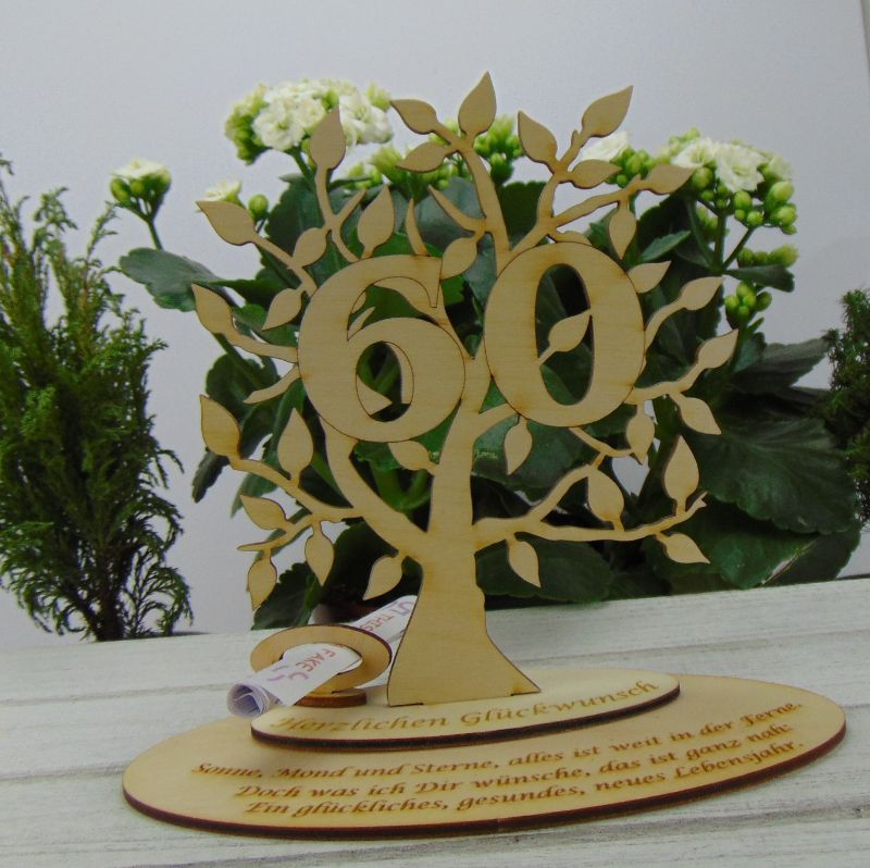  - Zum 60 Firmen Jubiläum Personalisiert als Tischdeko Geldgeschenk oder Gutschein Geschenk  aus Birkenholz Diamantene Hochzeit
