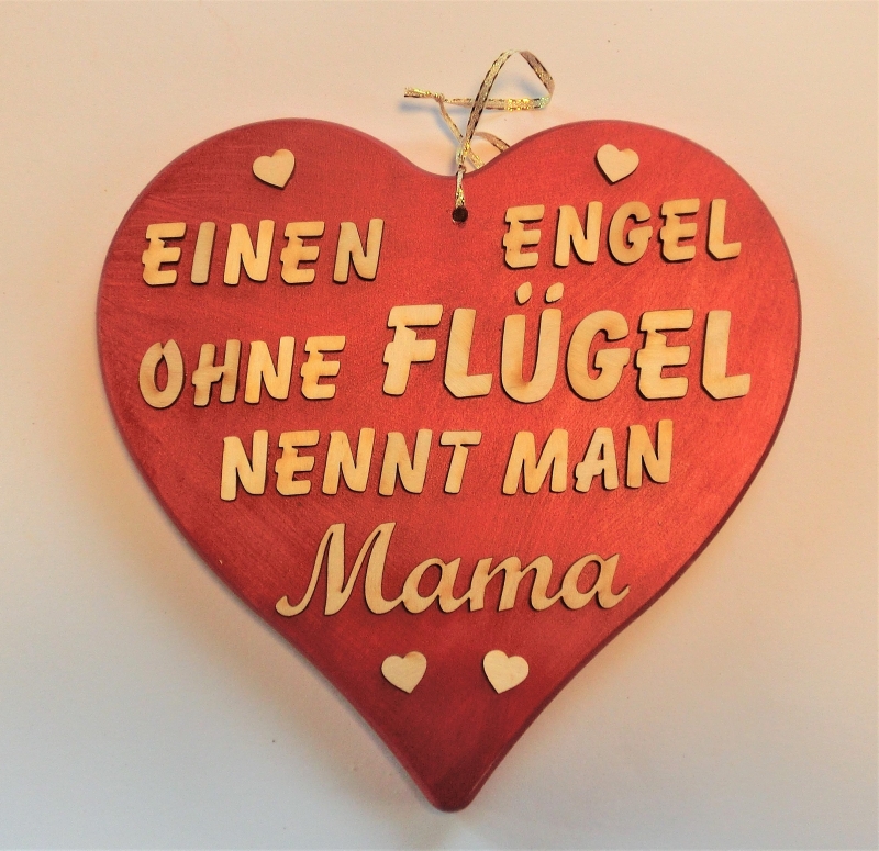  - Türschild, Spruch aus Holz ★ Einen Engel ohne Flügel nennt man Mama ★ in Rotmetallic -Geschenk für Mama und Oma, Geburtstag, Muttertag