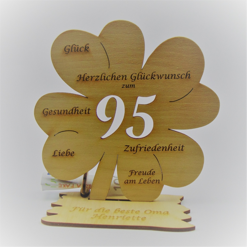  - Geld- und Gutscheingeschenk ♥ mit Personalisierung ♥ Jahreszahl 95 ♥ Kleeblatt 11 cm ♥ Holz