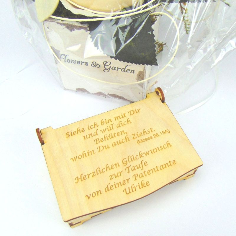  - Gutschein oder Geldgeschenk zur Taufe, lustiger Spruch, bleibendes Geschenk, Personalisiert, aus Holz
