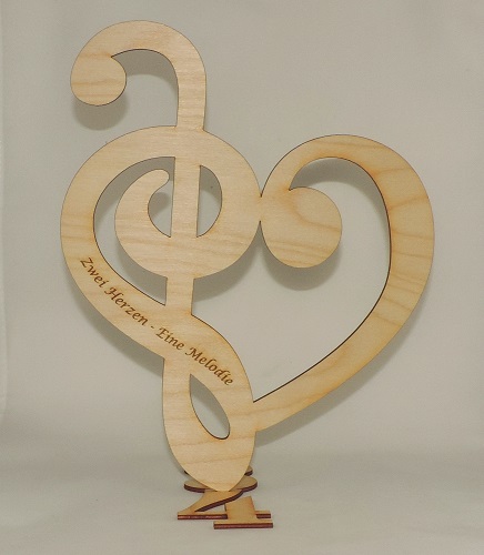  - Notenschlüssel mit Bassschlüssel auf 3/4 Takt 30 cm Personalisiert aus Naturholz Geschenk für Musiker