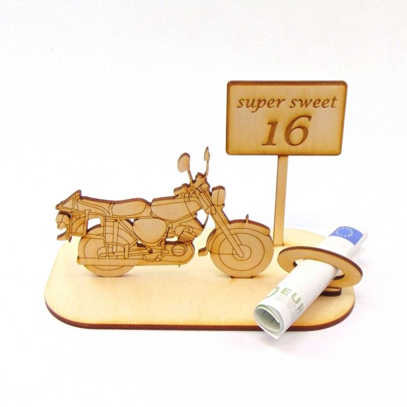  -  Geldgeschenkset ★ Moped aus Holz mit personalisiertem Schild - super Sweet 16