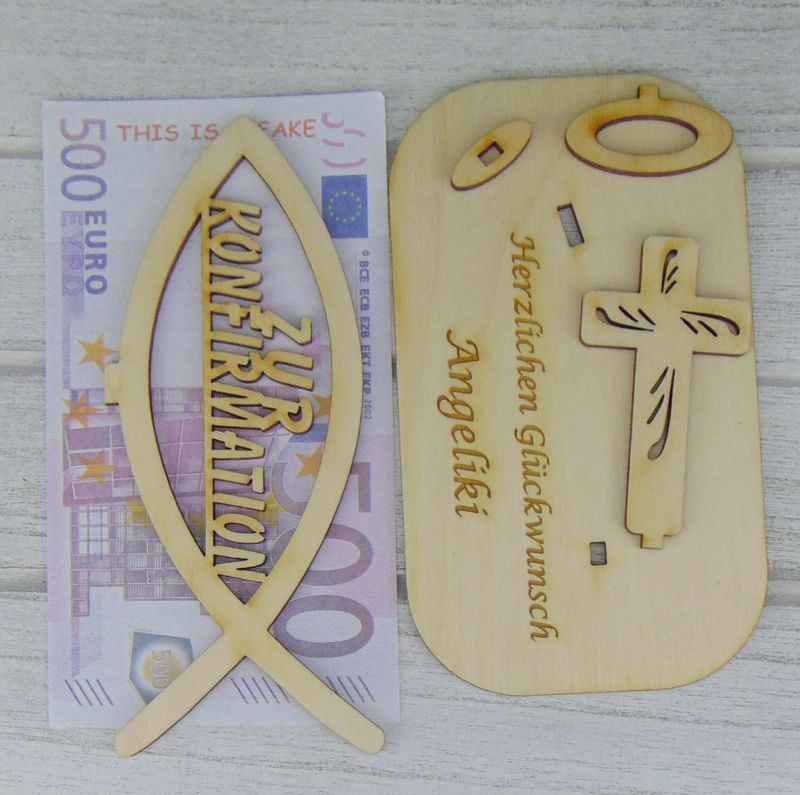  - Zur Konfirmation ♥ Personalisiertes Geldgeschenk - oder Gutscheingeschenk aus Holz ♥ Geschenk für Paten ♥ Fisch
