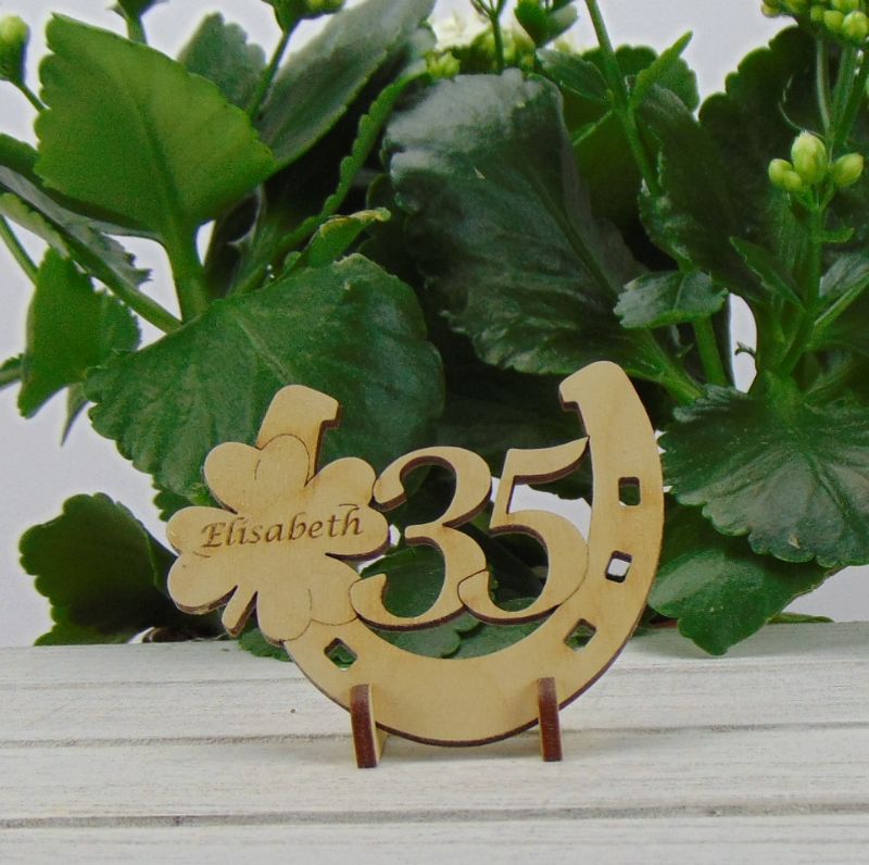  - Hufeisen mit Kleeblatt aus Holz ★ Zum 35. Geburtstag oder Jahrestag