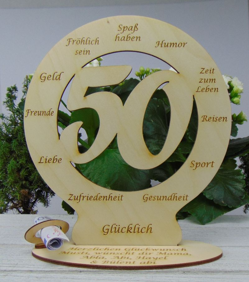  - Goldene Hochzeit Geldgeschenk Personalisierte Tischdekoration  Zum 50. Geburtstag ist Personalisiert möglich mit Wunschtext  Plauener 18cm 