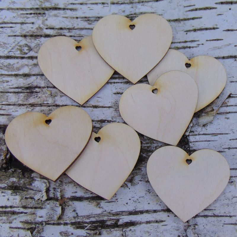  - Herz aus Holz 5 Stck in 6 cm breit mit Herzloch Tischdeko oder Tischkarten für Jubiläum Geburtstag Muttertag 