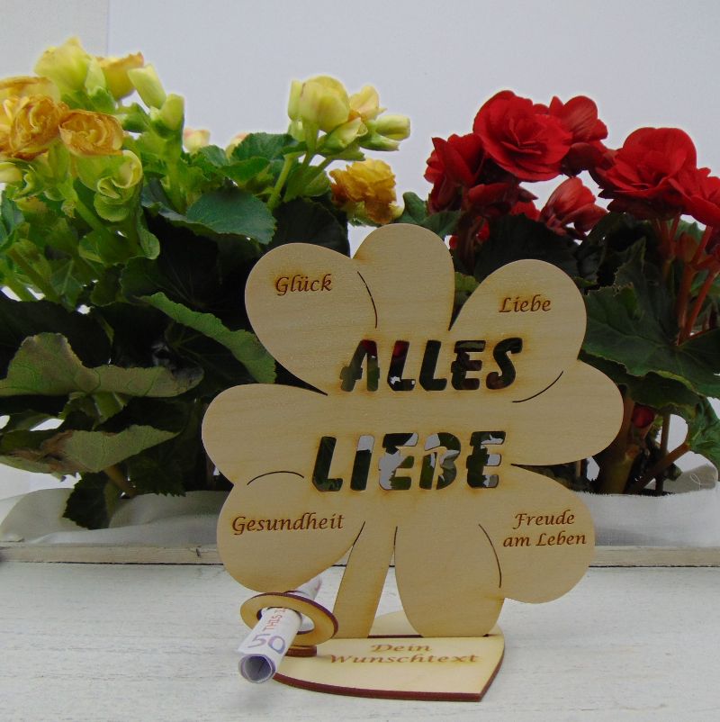  - Geldgeschenkset ♥ Kleeblatt 16 cm ♥ Alles Liebe ♥ mit Personalisierung