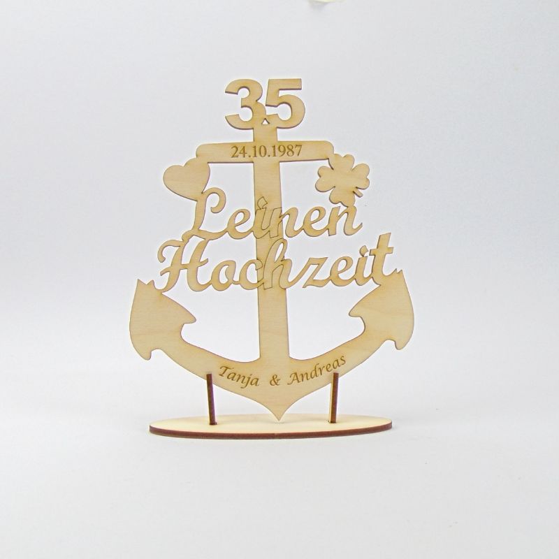  - Leinen Hochzeit Anker Maritim Personalisiertes Hochzeitsgeschenk ♥ 17,5 cm mit Ständer zum Hinstellen