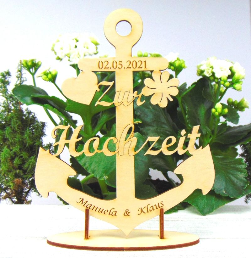  - Zum Hochzeitstag Anker Maritim Personalisiertes Hochzeitsgeschenk ♥ 17,5 cm mit Ständer zum Hinstellen