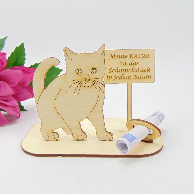  - Geldgeschenk Katze Geschenkeset aus Holz ★ Meine KATZE ist das Schmuckstück in jedem Raum★ witzige Geschenkidee 