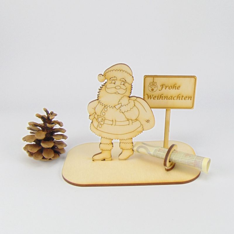  - Weihnachtsgeschenk Geldgeschenk Weihnachtsmann Schild aus Holz★K45★ Frohe Weihnachten 
