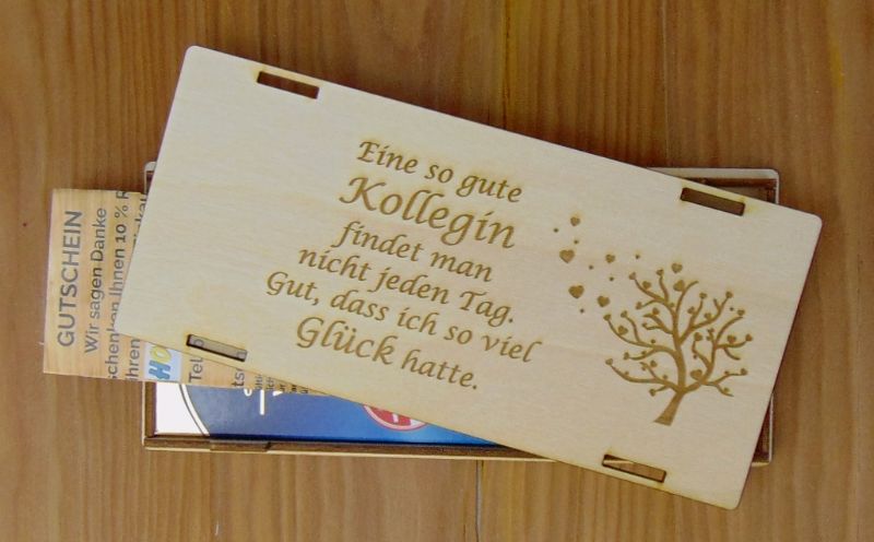  - Geschenk für Kollegin ♥ Schokoladenbox Holz ♥ zum Geburtstag, zur Rente, zum Danke sagen ♥ Box B3-SLB2009 ♥ Verpackung für Schokolade, Gutschein, Geldgeschenk