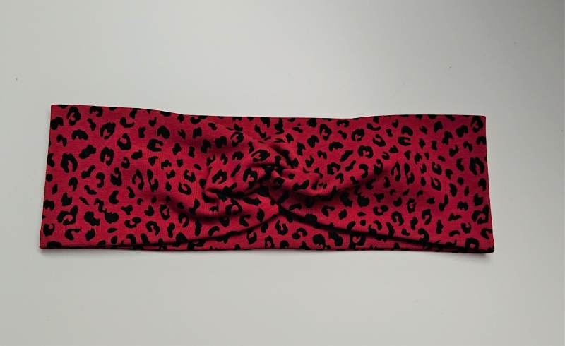  - Stirnband , Knotenstirnband, Turbanstirnband, Bandeau, Haarband mit Leo Print in rot, handmade by la piccola Antonella