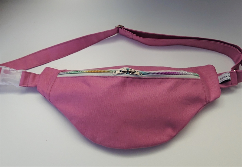  - Bauchtasche in uni rosa mit bunten Reißverschluß, tragbar auch als Crossbag, Umhängetasche, handmade by la piccola Antonella