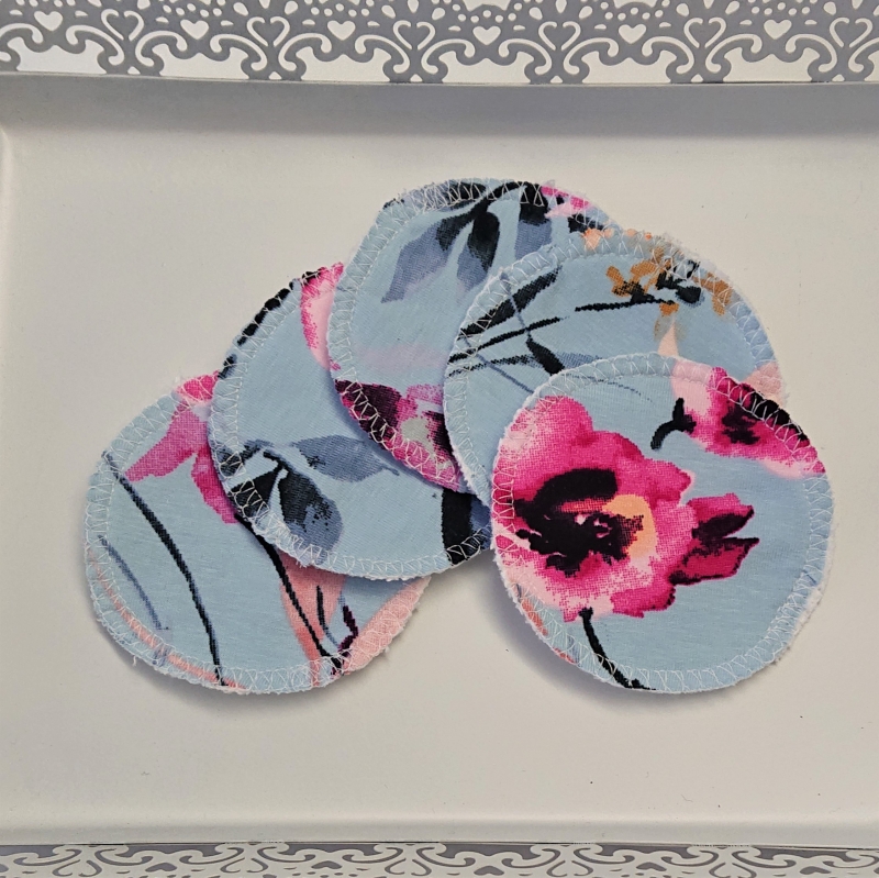  - Kosmetikpads , Abschminkpads aus Baumwolle in blau mit Blumen Motiv, waschbar - wiederverwendbar , Set mit  5 Stück in 8 cm, handmade by la piccola Antonella