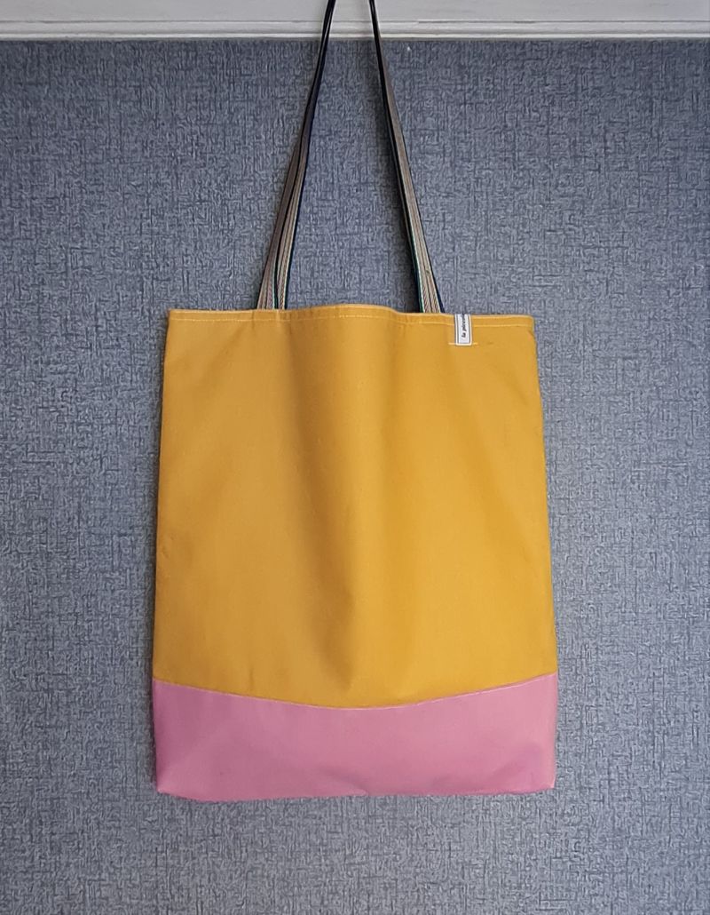  - Einfacher Shopper in gelb rosa, Einkaufstasche, Beutel, Handmade by la piccola Antonella  