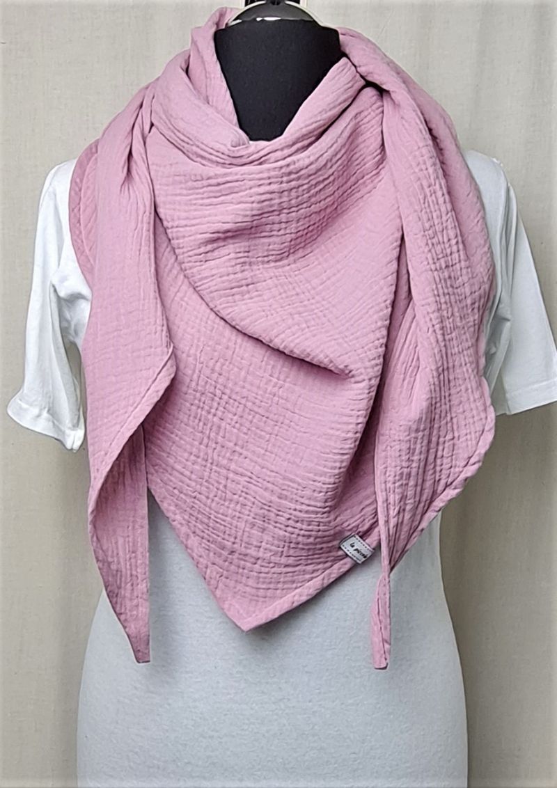  - Dreieckstuch aus Musselinstoff, Musselintuch in rosa, leichter Schal, handmade von la piccola Antonella