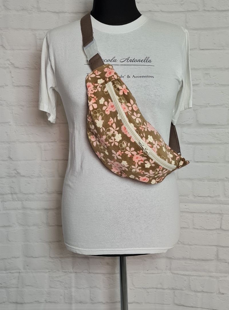  - Bauchtasche samtige Struktur in braun rosa, tragbar auch als Crossbag, Umhängetasche, handmade by la piccola Antonella