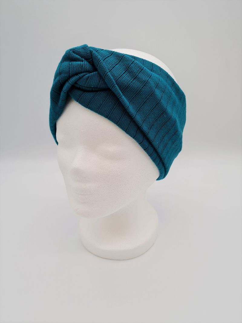  - Stirnband aus Strickstoff in smaragd, Knotenstirnband, Turbanstirnband, Bandeau, Haarband, handmade by la piccola Antonella 