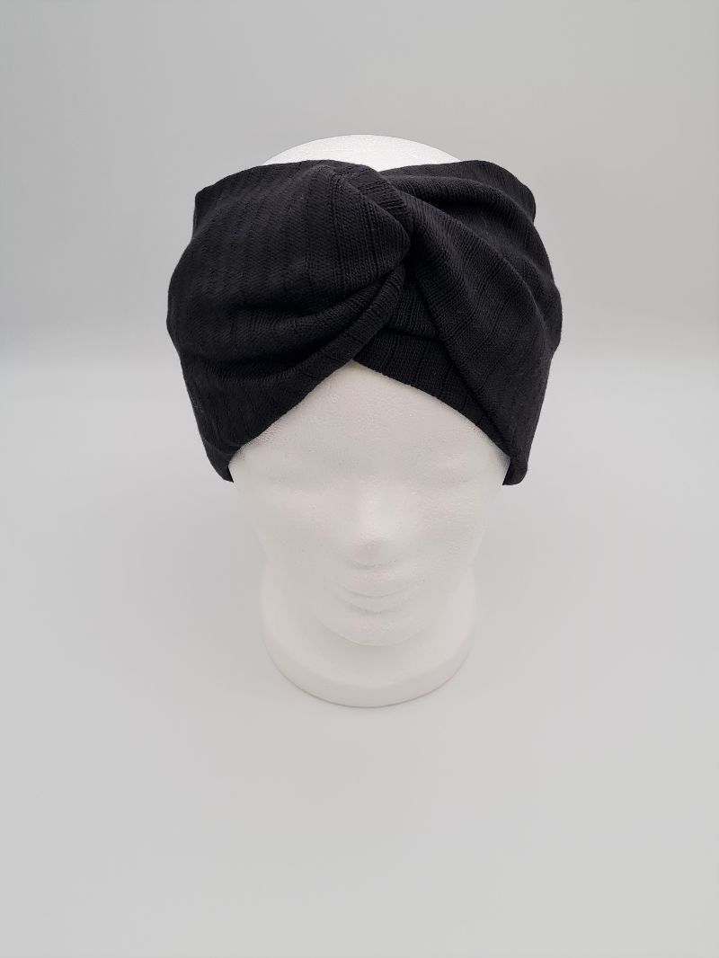  - Breites Stirnband aus Strickstoff in schwarz, Knotenstirnband, Turbanstirnband, Bandeau, Haarband, handmade by la piccola Antonella  