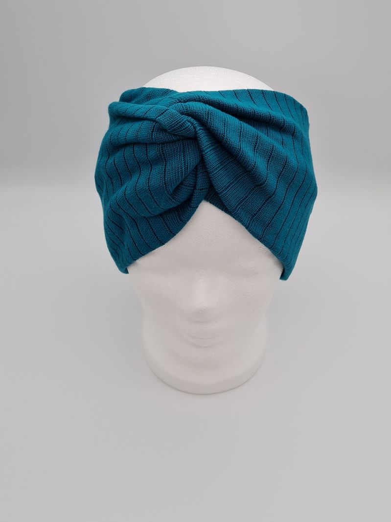  - Breites Stirnband aus Strickstoff in smaragd, Knotenstirnband, Turbanstirnband, Bandeau, Haarband, handmade by la piccola Antonella