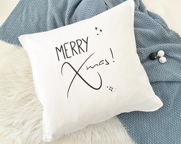  - Bügelbild Merry Xmas!, Aufbügler für Kissenbezug, Kissen, Kissenhülle, Geschirrtuch, schwarz oder weiß, Weihnachten
