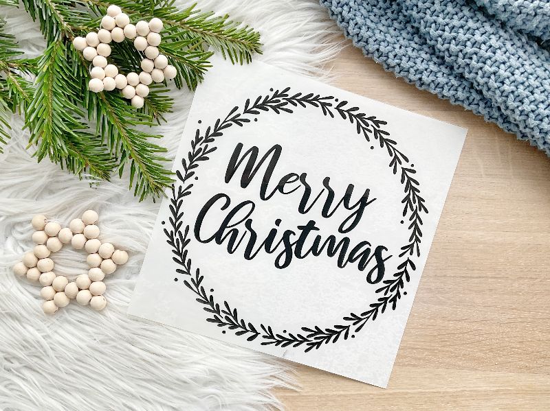  - Bügelbild Merry Christmas, Aufbügler für Kissenbezug, Kissen, Kissenhülle, Geschirrtuch, schwarz oder weiß, Weihnachten