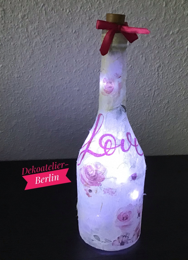  -  ♥ Leuchtflasche ♥ handmade ♥ Geschenk ♥️ upcycling ♥ Unikat -  Love