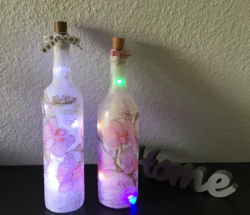  -  ♥ Leuchtflaschen Set ♥ handmade ♥ Geschenk ♥️ upcycling ♥ Unikat - Blumen Rose