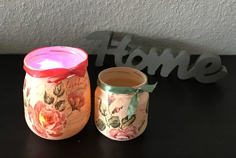  -  2er Set Teelichtglas ♥ Aufbewahrung  ♥️ Geschenk ♥️ upcycling ♥ Unikat - Blumen antik