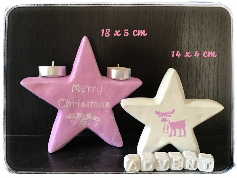  - 2 er Set Weihnachtssterne ♥ Beton ♥️ Geschenk ♥ Unikat - rosa / weiß