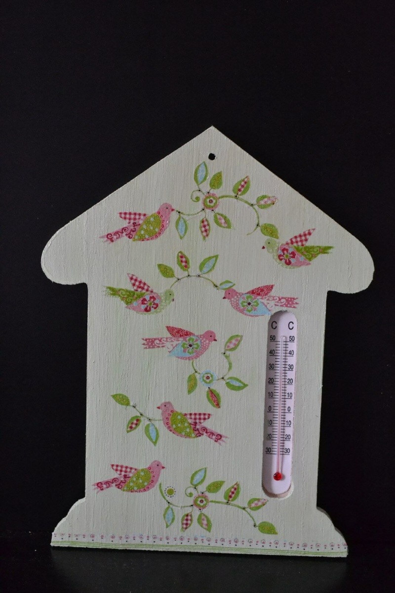  - Dekoratives Thermometer in Form eines Hauses * Geschenk * Unikat - Vögel